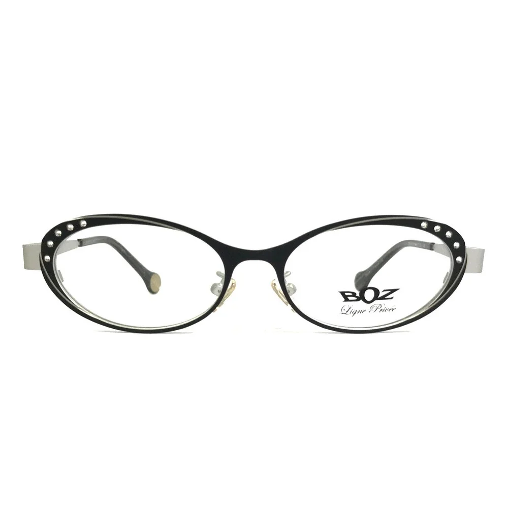 BOZ Eyeglasses Frames ZENNI 0010 Black Silver Strass Crystals Oval 51-16-140